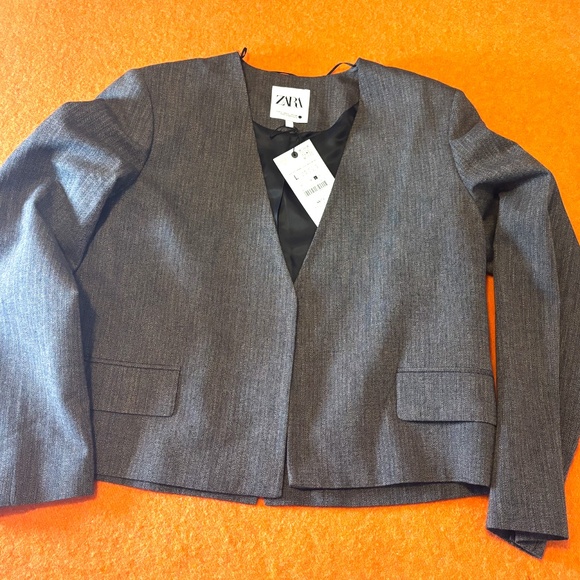 Zara brown marl V-neck viscose and cotton cropped blazer coat NWT - Picture 3 of 14